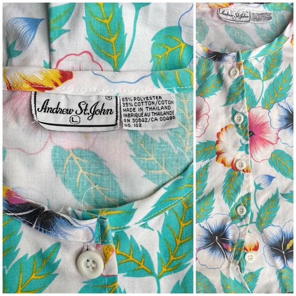 Vintage 70s 80s  Andrew St John Multi-color Floral Romper Playsuit Jumper, Large - Picture 4 of 5